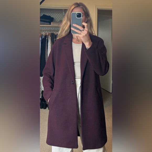 Selected Femme Purple Maroon Burgundy Eggplant Plum Wool Blend Midi Coat Jacket - Picture 13 of 13
